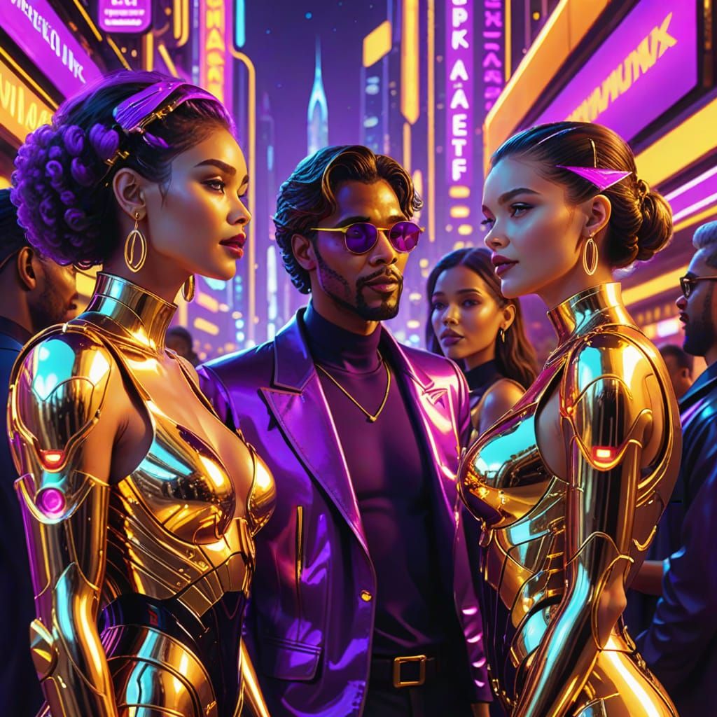 Luxurious Futuristic Nightlife Scene in Neon Metropolis