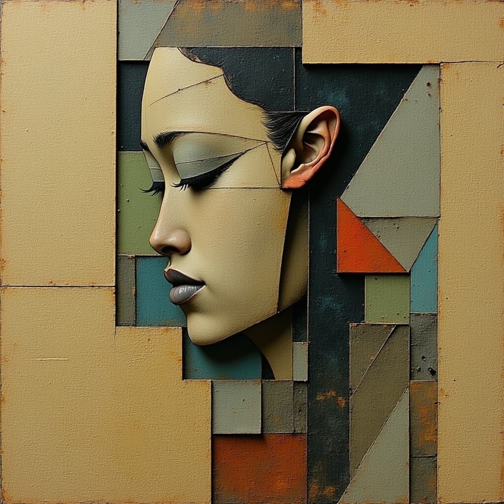 Geometric Human Silhouette in Copper and Blue Tones