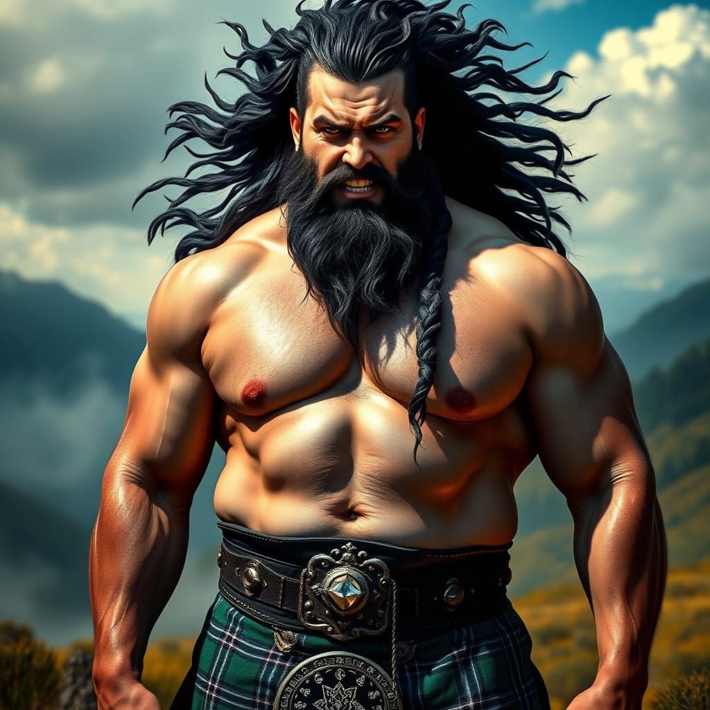 Majestic Plus-Sized Vampire in Highland Landscape