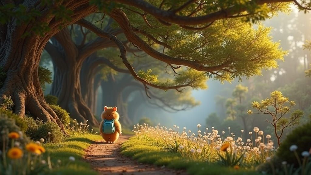 Whimsical Forest at Dawn in Hyper Realistic Style