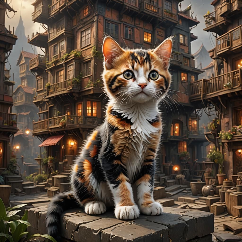 Detailed Calico Kitten Digital Painting