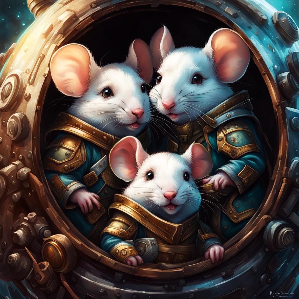 Adorable Space Mice in Galaxy Helmet, Digital Art