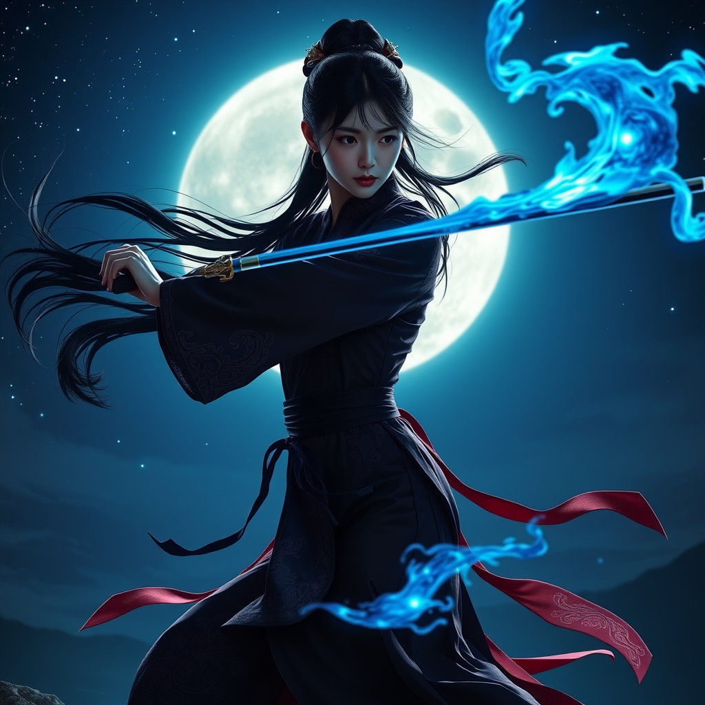 Tai-Chi Sword Dance in Blue Fire