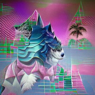 Vaporwave Fractal Wolf Digital Art