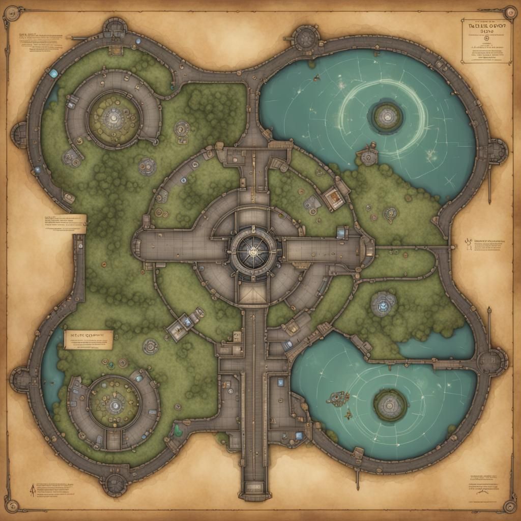 Overhead Elven Spaceport Map with Sci-Fi Terminal