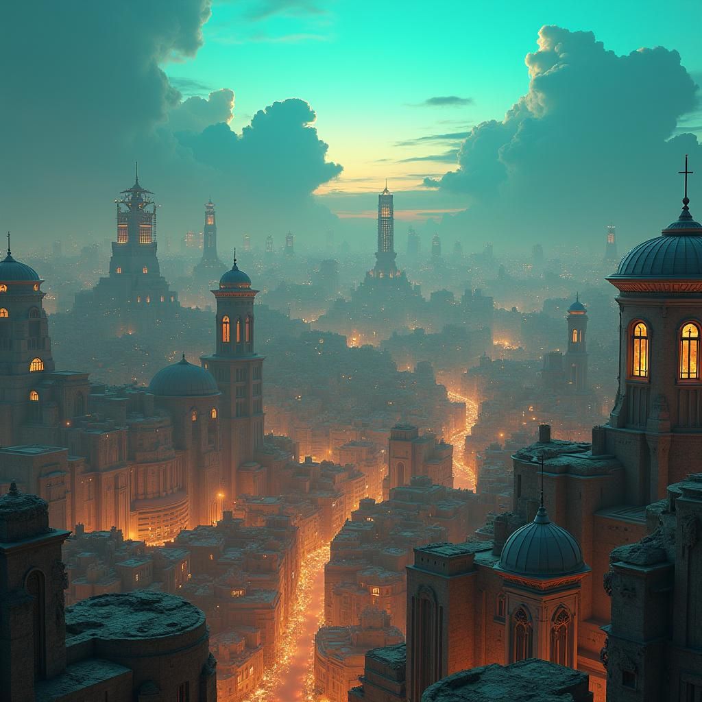 Futuristic Jerusalem: Cyberpunk Cityscape at Dusk