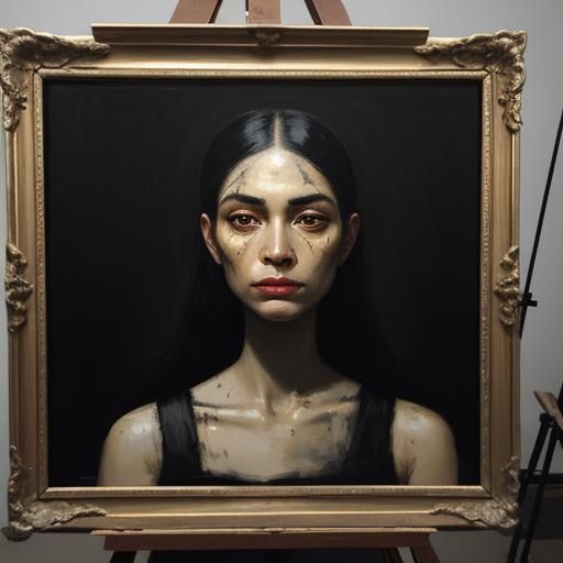 Recursive Black and Gold Faces Painting