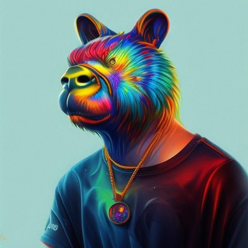Hyperrealistic Lisa Frank Hip Hop Bear Concept Art