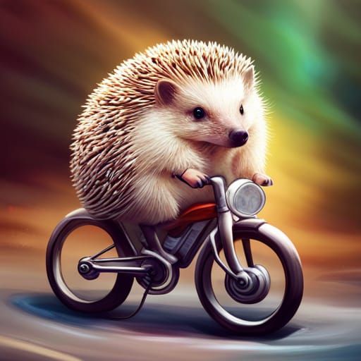 Adorable Hedgehog Rides a Bike: Hyperrealistic Splash Art