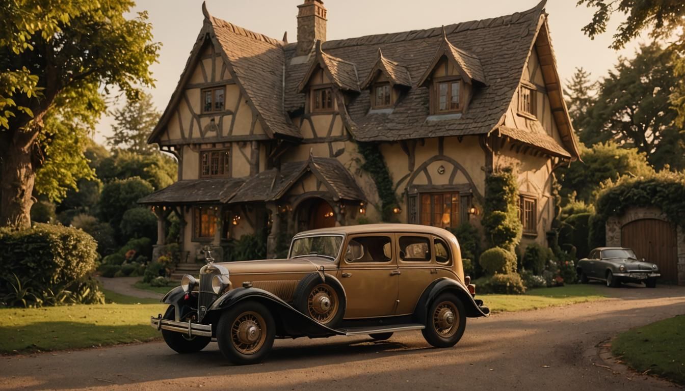 1930s Car at Elven Cottage, Miyazaki Style