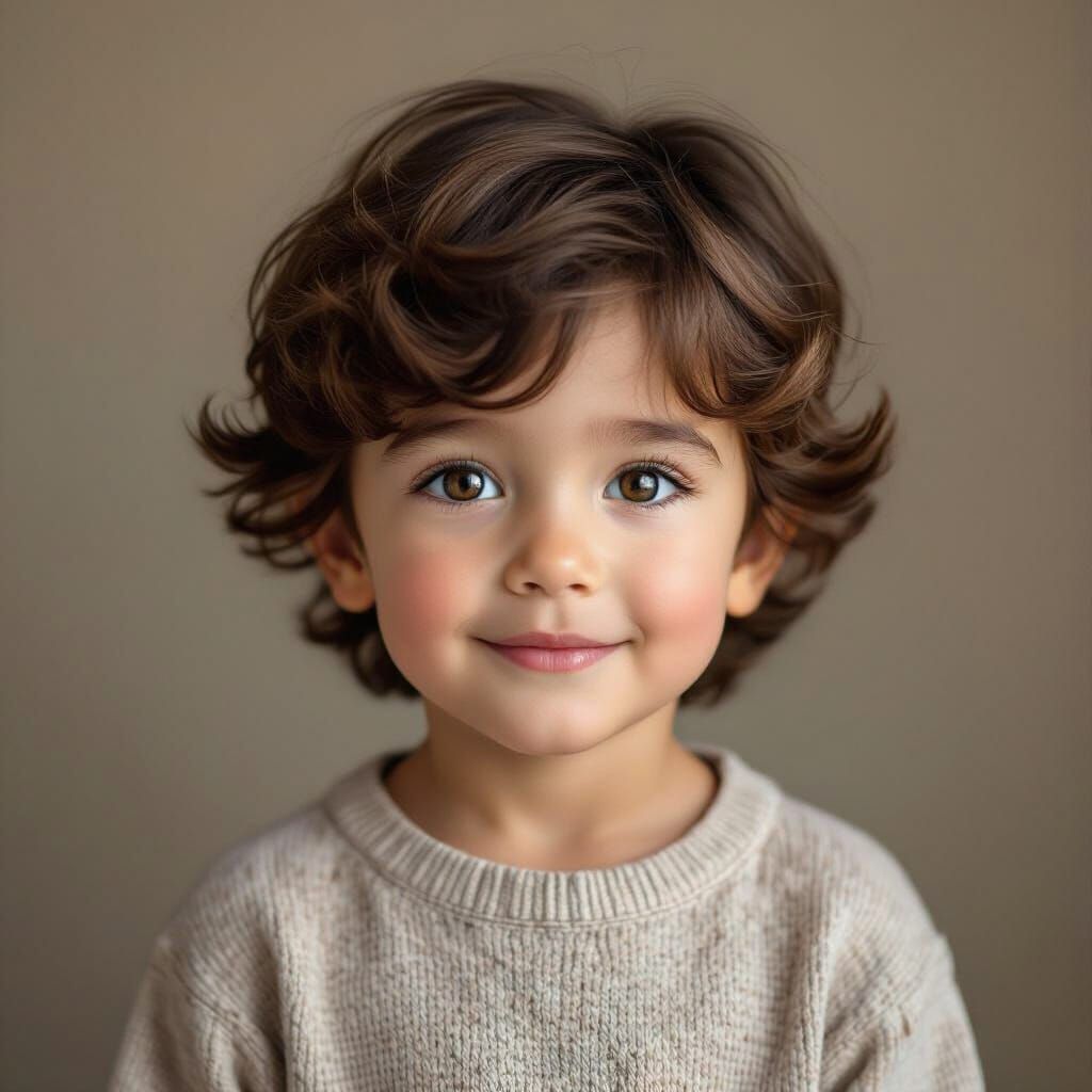 Realistic Portrait of a Young Boy with Warm Eyes