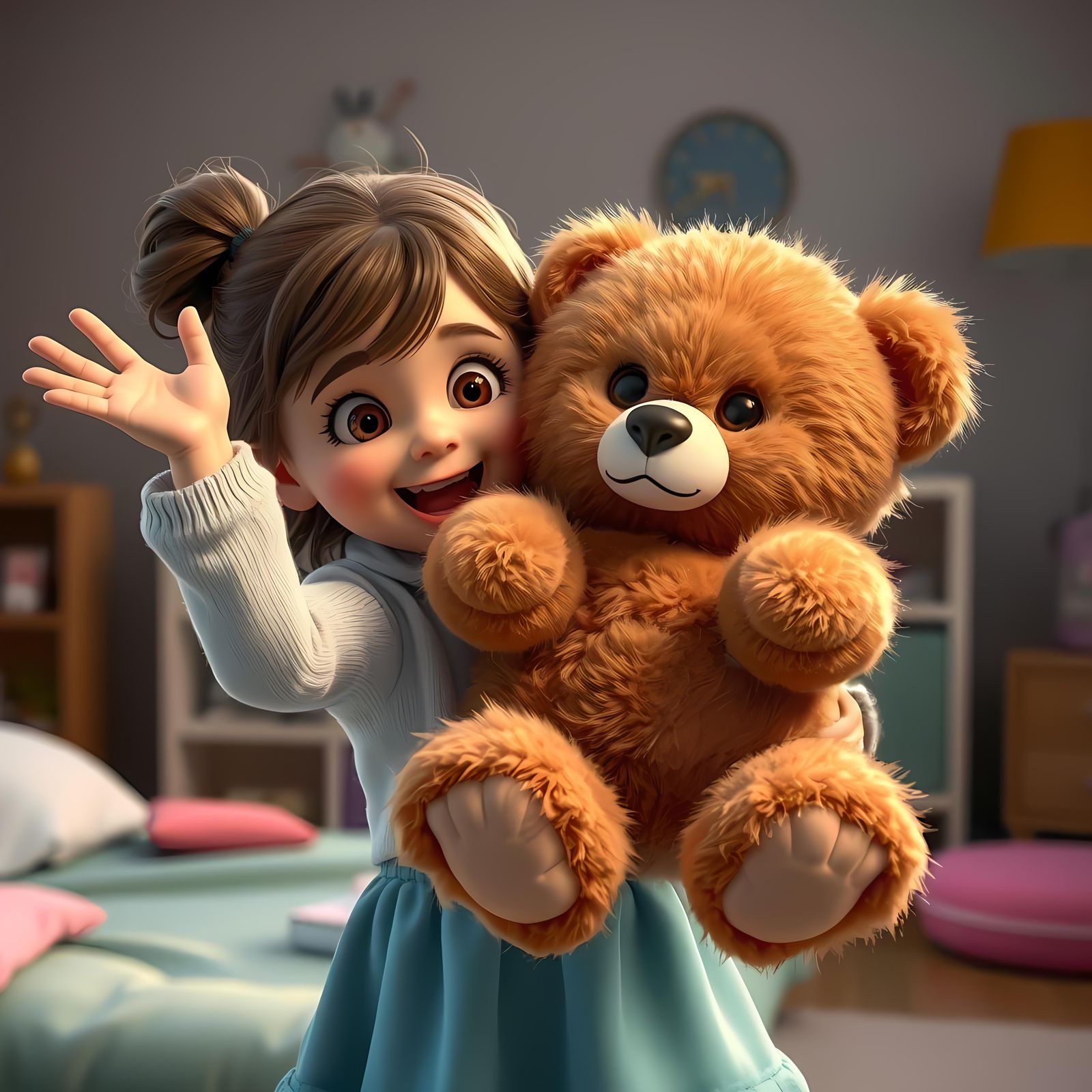 Arm Holding Teddy Bear in 3D Digital Art
