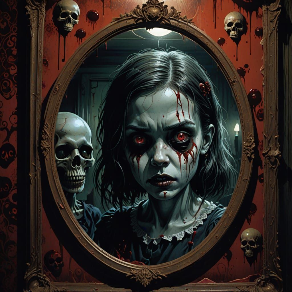 Haunted Reflection: A Dark Fantasy Horror Illustration