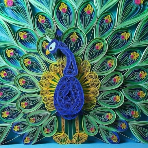Ornate Peacock Displaying Paper Filigree Tail Feathers