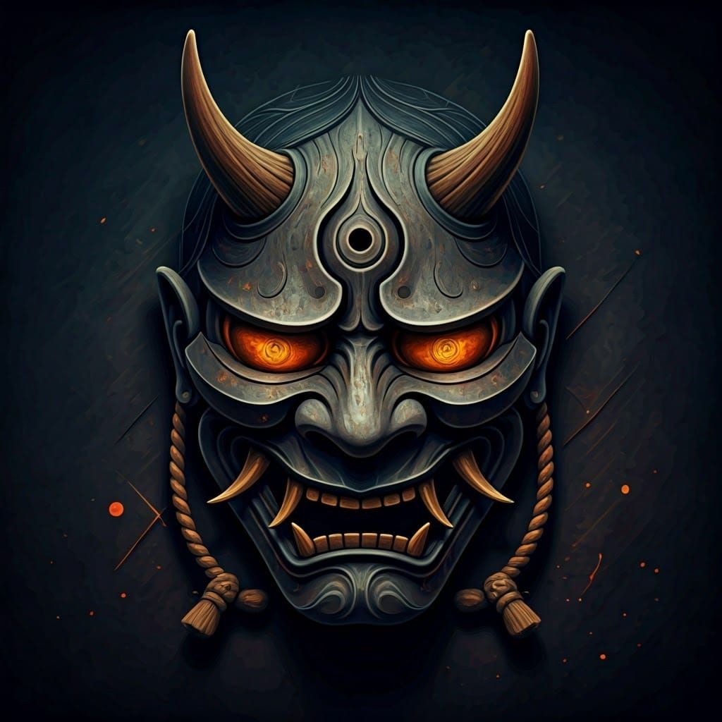Ancient Oni Mask in Dramatic Chiaroscuro
