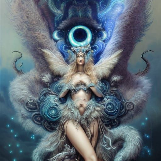 Bioluminescent Mythical Beast with Cosmic Eyes