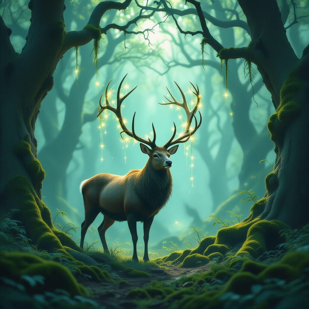 Majestic Stag in Enchanted Forest Clearing