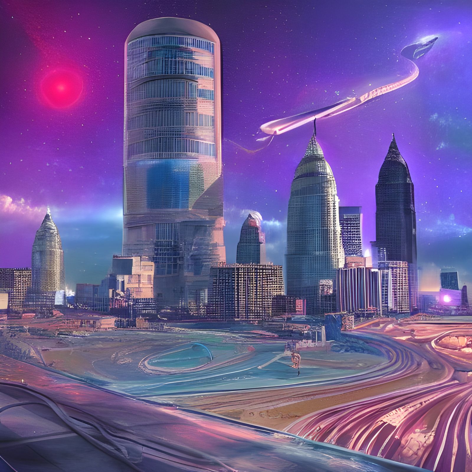 Futuristic Dystopian Cleveland: Holographic Astral Illustrat...