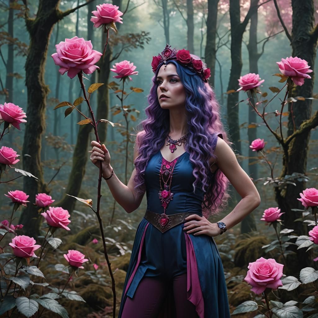 Purple Haired Maiden in Magical Pink Forest
