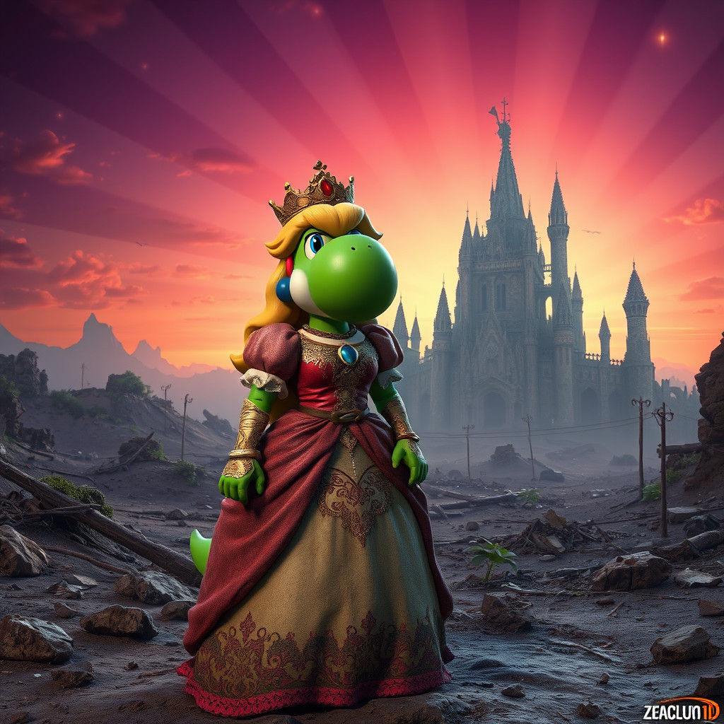 Princess Peach and Yoshi in Apocalyptic World