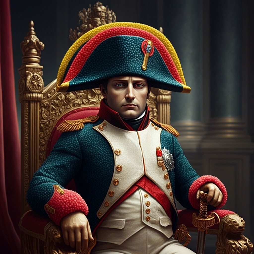 Napoleon Bonaparte Portrait Made of Colorful Pom Poms