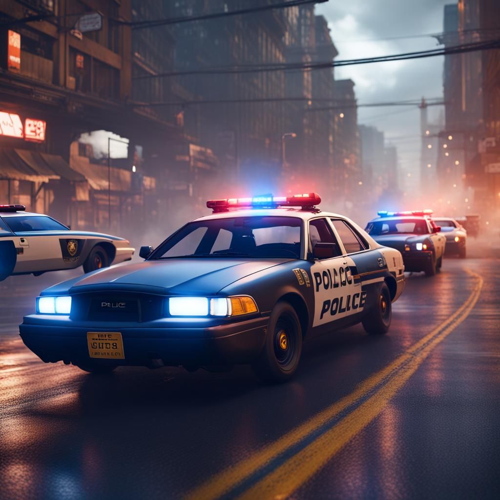 Police Chase in Detailed Matte Painting Style
