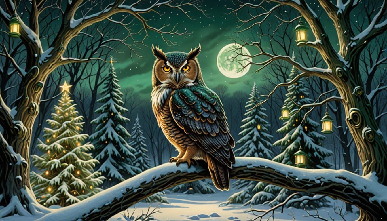 Mystical Christmas Eve Nightscape in Enchanted Forest