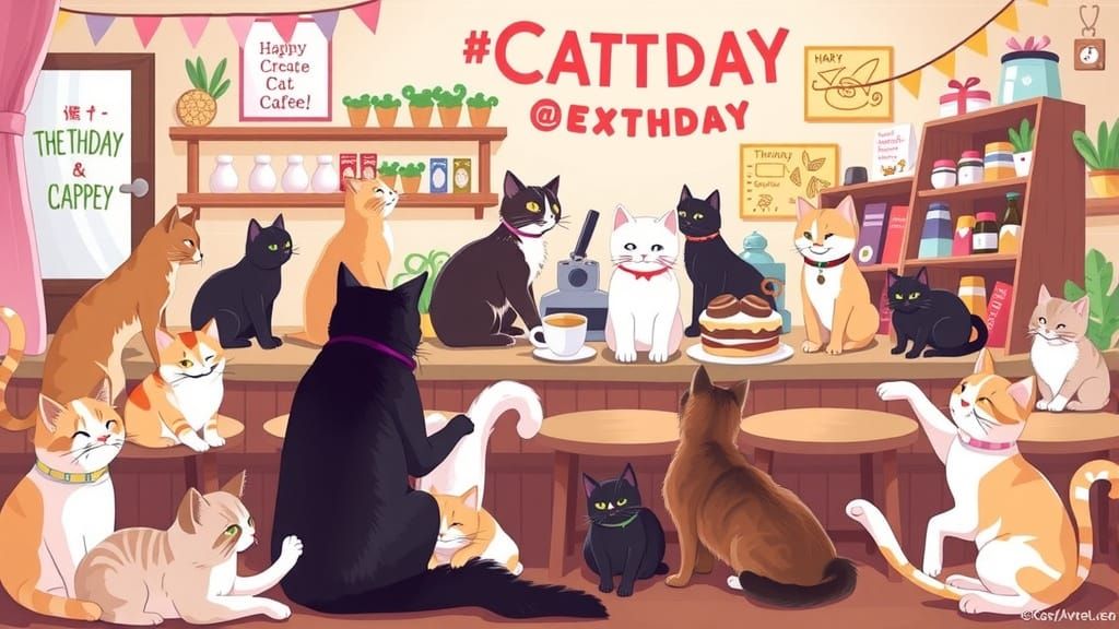 Whimsical Cat Café Scene