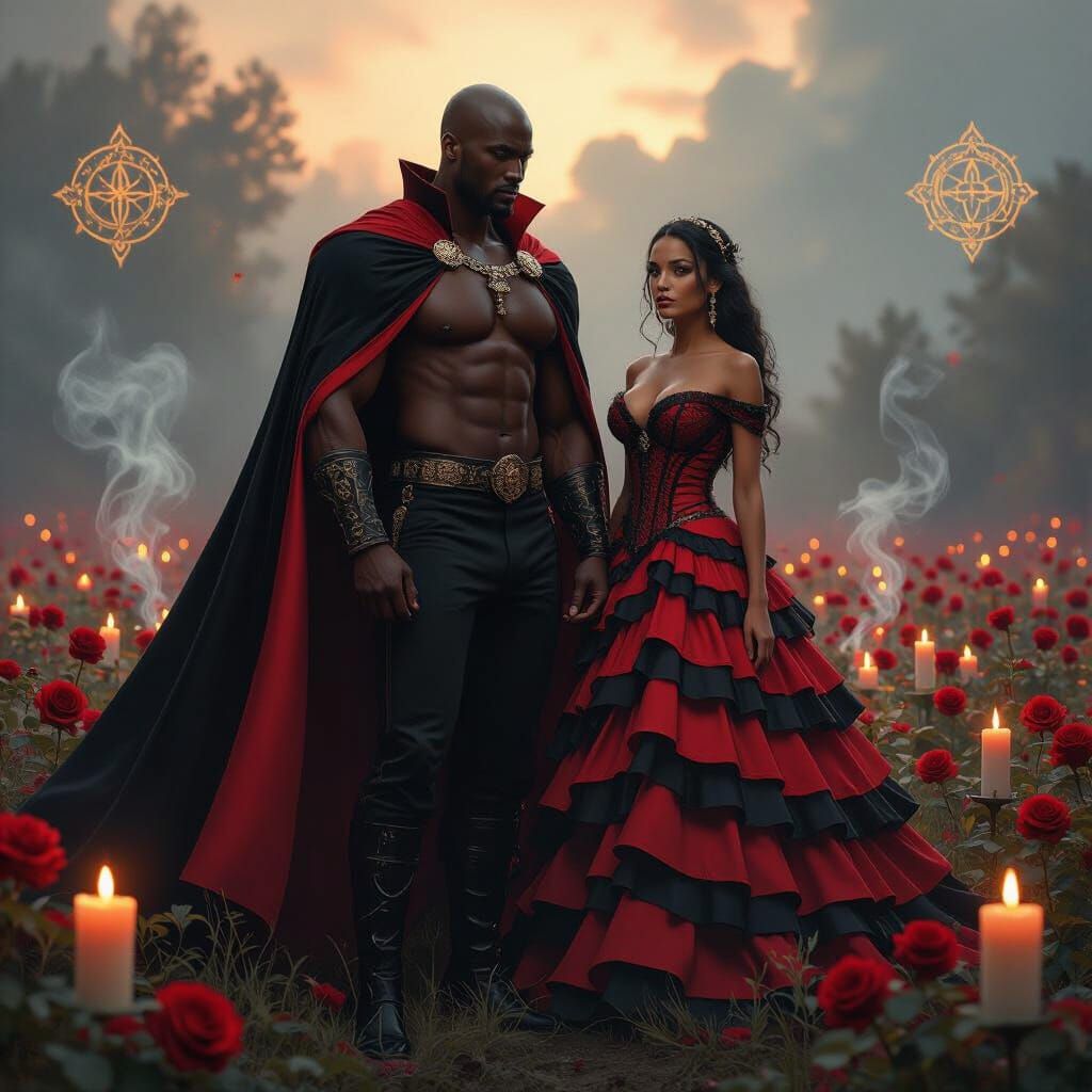 Mystical Field: Man and Woman in Cinematic Lighting