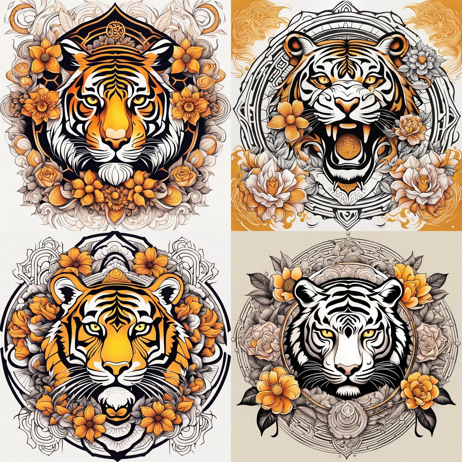 Tiger Tattoo Design with Sahasrara Symbol
