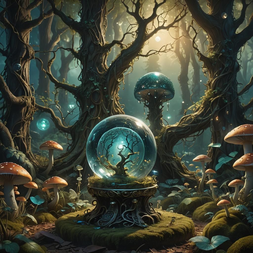 Crystal Ball in Mystical Forest: Fantasy Concept Art