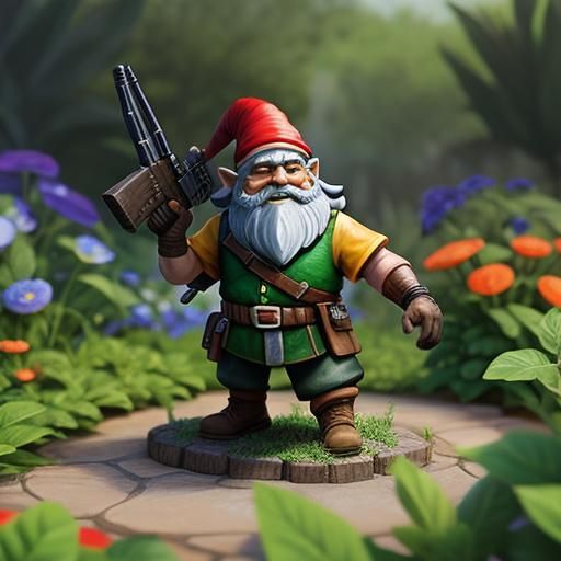 Epic Garden Gnome Warrior Fighting Bugs