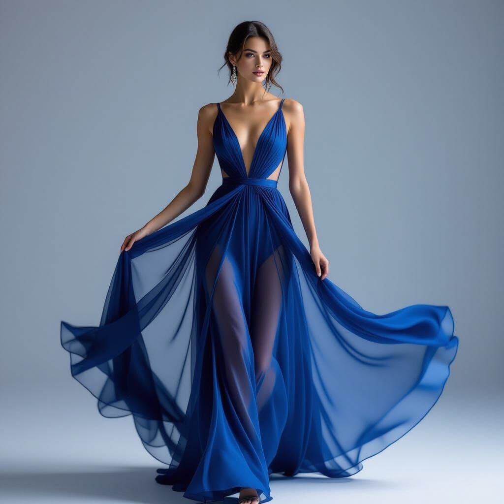 Stunning Woman in Sapphire Silk Dress