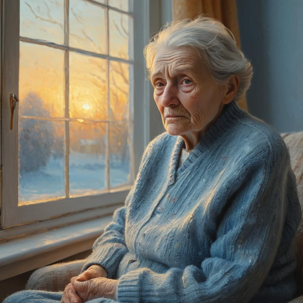 Impressionist Painting: Elderly Person in Cold Room
