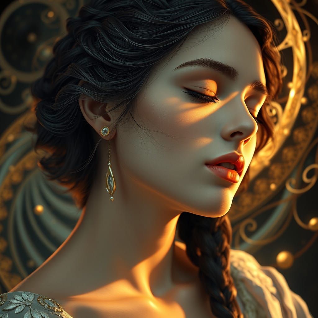 Serene Vortex Portrait of a Woman in Ethereal Elegance