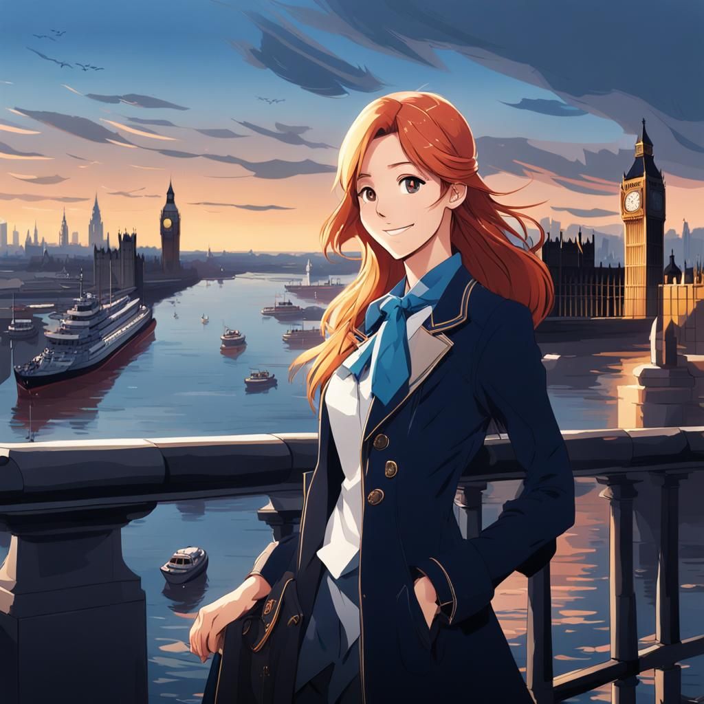 Anime portrait of a beautiful woman from the United Kingdom.