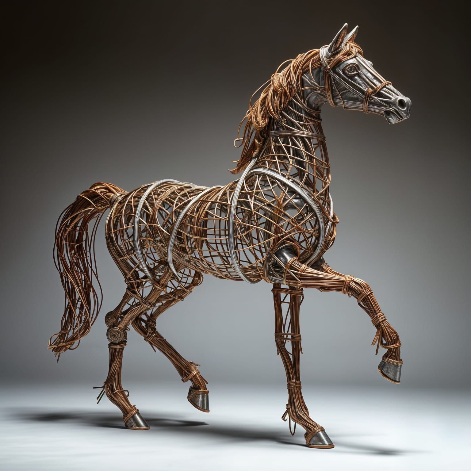 Majestic Steampunk Wire Horse Sculpture