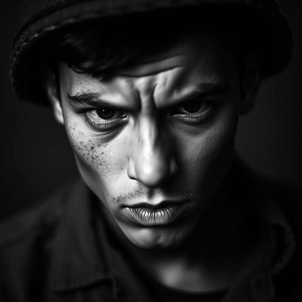 Grim Young American Soldier in Vietnam War Portrait