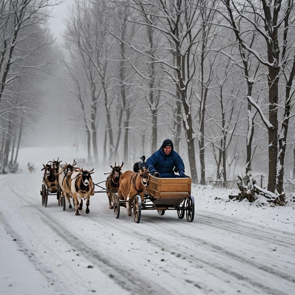 Goat Cart Racing in the Snow