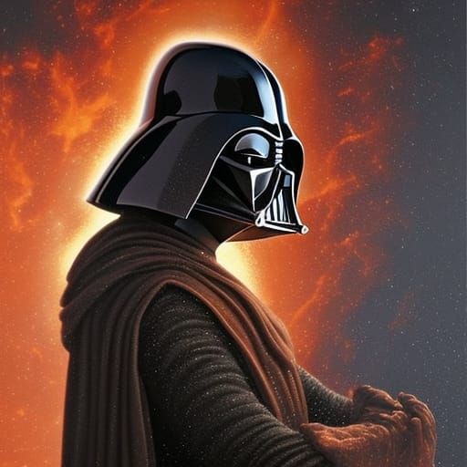 Darth Vader Portrait on Mustafar in Mixed Media