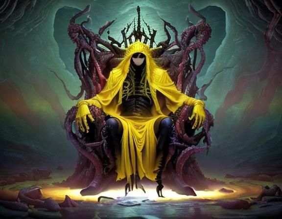 King in Yellow on Thorn Throne in Cavern