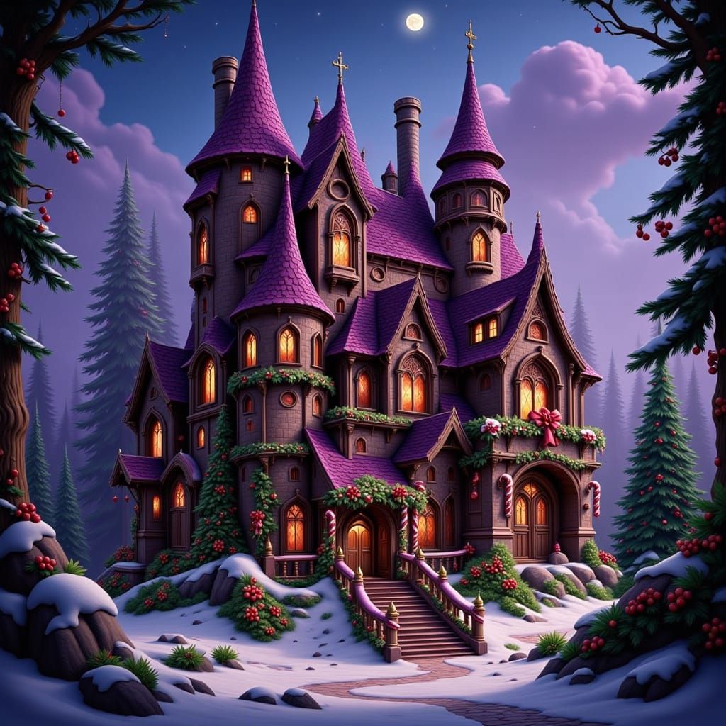Fantasy Castle Dressed for Christmas in D&D Style