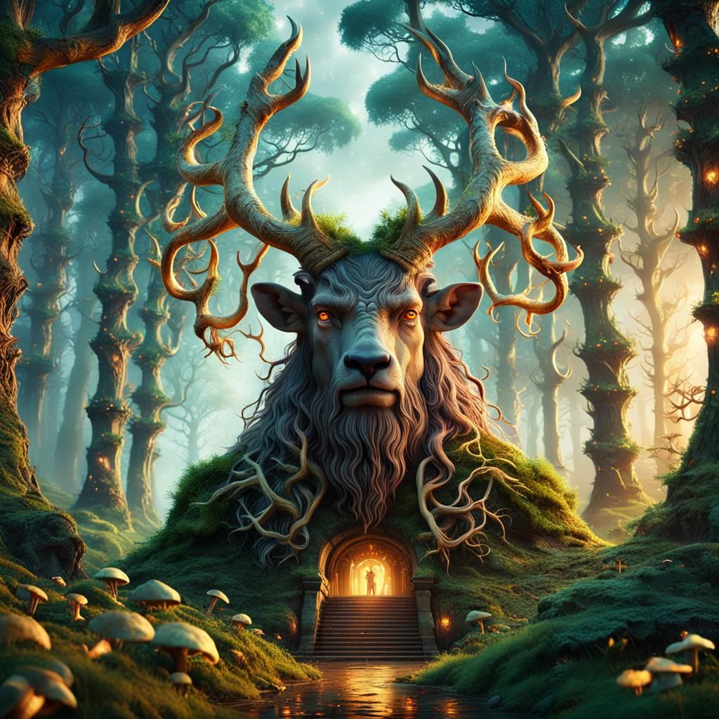 Cernunnos in Mystical Forest: Digital Matte Painting