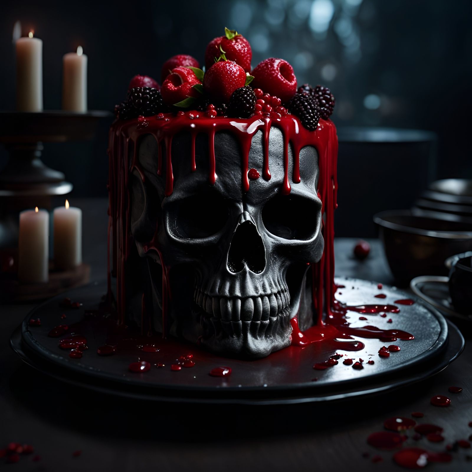 Gothicpunk Skull Cake with Dripping Blood