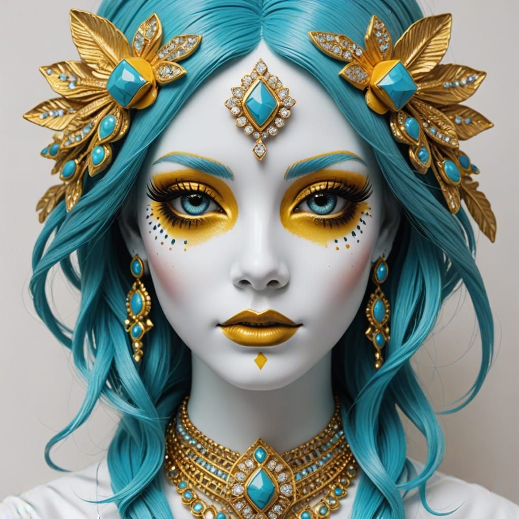 Mysterious Goddess with Turquoise and Gold Accents
