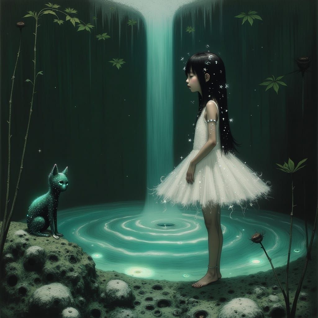 Mystical Cenote Scene in Anime Style