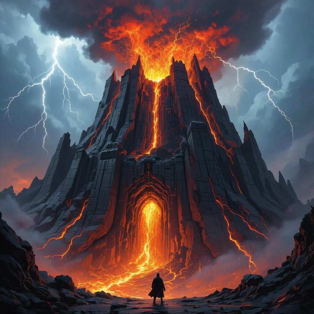 Obsidian Volcano Fortress in Fiery Storm