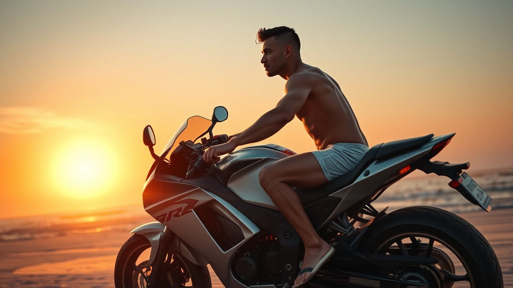 Motorbike Rider at Sunset: Cinematic Film Still