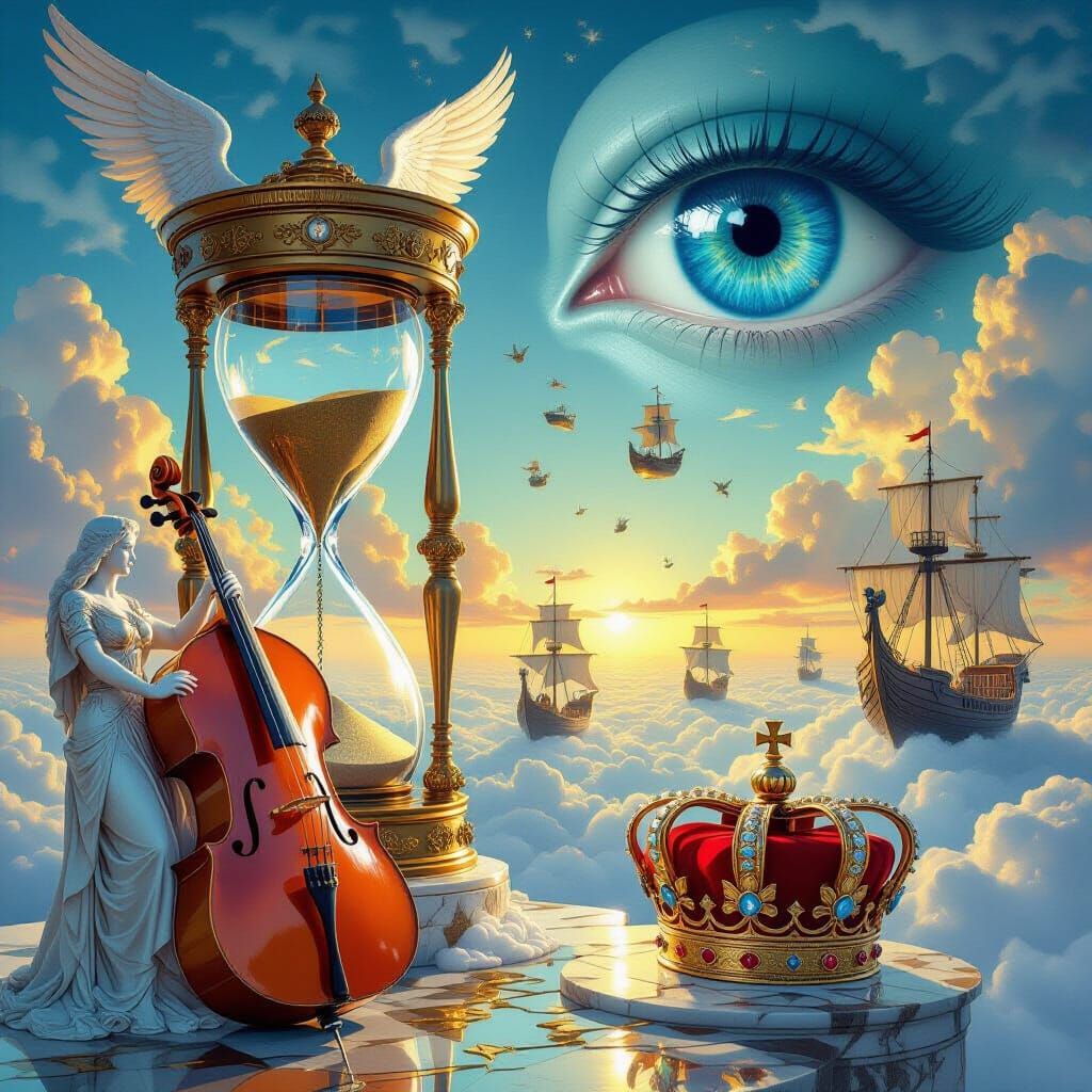 Surreal Dali-esque Dreamscape with Melting Clocks and Viking...