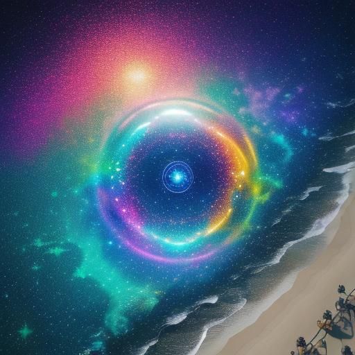 Prismatic Bubbles on a Night Beach, Mixed Media Art